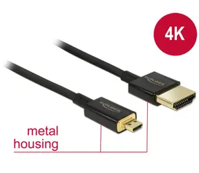 DeLock Kabel High Speed HDMI mit Ethernet - HDMI-A Stecker > HDMI Micro-D Stecker 3D 4K 2 m