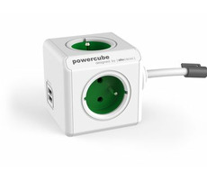 PowerCube Extended USB grün / Verlängerungskabel 230V / 1,5m / 4 Steckdosen / 2x USB- Port