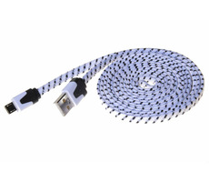 PremiumCord Micro USB 2.0 Kabel (AB) 2m / flaches Textilkabel / schwarz-weiß
