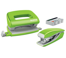 Leitz Wow Mini Heft- und Locher-Set grün / Heftklammern: bis zu 10 Blatt