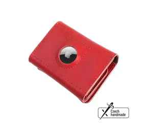 FIXED Tripple Wallet AirTag Ledergeldbörse aus echtem Rindsleder rot