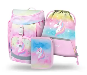 BAAGL SET 3 - Airy Rainbow Unicorn Schulset / Aktentasche / Federmäppchen / Tasche