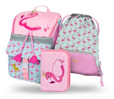 BAAGL SET 3 - Schulset Zippy Flamingo / Aktentasche / Federmäppchen / Tasche