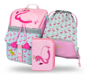 BAAGL SET 3 - Schulset Zippy Flamingo / Aktentasche / Federmäppchen / Tasche
