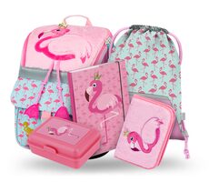 BAAGL SET 5 - Schulset Zippy Flamingo / Aktentasche / Federmäppchen / Tasche / Teller / Box
