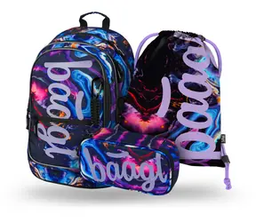 BAAGL SET 3 - Core Marble Schulset / Rucksack / Federmäppchen / Tasche