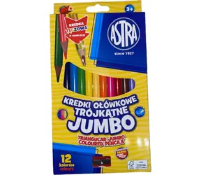 ASTRA Dreieckige Buntstifte 12 Stück Jumbo mit Spitzer (inkl. mehrfarbigem Buntstift)