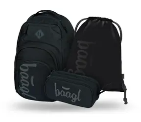 BAAGL SET 3 - Schulset Coolmate Black: Rucksack / Federmäppchen / Tasche