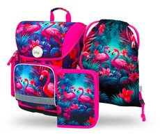 BAAGL SET 3 - Schulset Ergo Flamingos: Aktentasche / Federmäppchen / Tasche