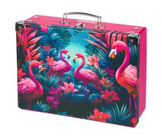 BAAGL Klappbarer Schulkoffer Flamingos mit Hardware / 32,5 x 10,5 x 26 cm