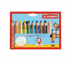 STABILO® Woody 3 in 1 - 10er Set mit Spitzer - 10 verschiedene Farben