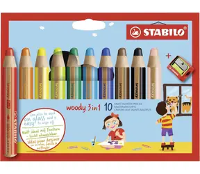 STABILO® Woody 3 in 1 - 10er Set mit Spitzer - 10 verschiedene Farben