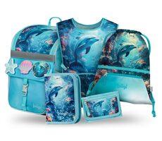 BAAGL SET 5 Zippy Dolphin: Aktentasche, Federmäppchen, Tasche, Schürze, Geldbörse