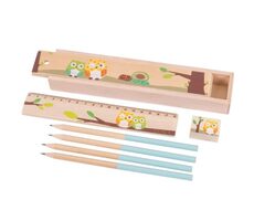 Bigjigs Toys Federmäppchen aus Holz Eulen blau / ab 3 Jahren 