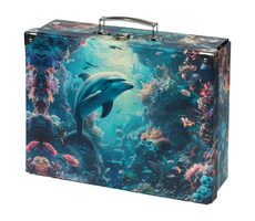 BAAGL Faltbarer Schulkoffer Delfin mit Beschlägen / 32,5 x 10,5 x 26 cm