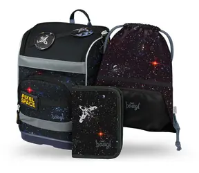 BAAGL SET 3 - Zippy PLUS Pixel Space Schulset: Aktentasche / Federmäppchen / Tasche