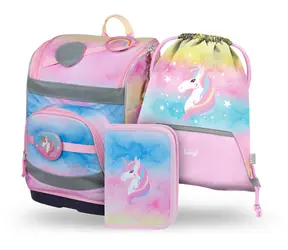 BAAGL SET 3 - Zippy PLUS Rainbow Unicorn Schulset: Aktentasche / Federmäppchen / Tasche