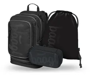 BAAGL SET 3 - Cubic Uni Schulset schwarz: Rucksack / Federmäppchen / Tasche