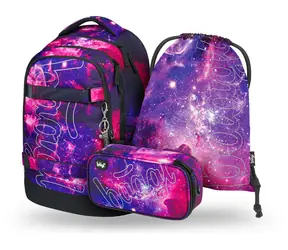 BAAGL SET 3 - Skate max Galaxy Schulset: Rucksack / Federmäppchen / Tasche