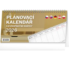 NOTIQUE Tischkalenderplaner mit europäischen Feiertagen 2026, 25 x 12,5 cm