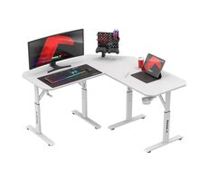 Huzaro Hero 7.3 weiß / Elektrischer Eckarbeitstisch / Höhe 56-75-79 cm