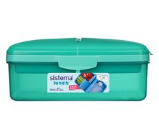 Sistema Lunch Quaddie Unterteilte Snackbox 1,5 l mit 3 aufklappbaren Fächern im Deckel und mit Trinkflasche Minze