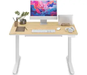 SENSE7 NEWAI Schreibtisch, weiß-bambusfarben / elektrisch höhenverstellbar / 120 x 60 cm / Tragkraft 50 kg