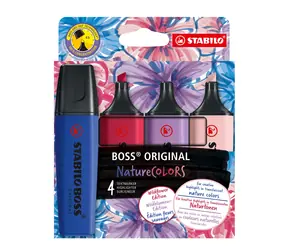 STABILO® BOSS ORIGINAL NatureCOLORS Wildflower - 4-teiliges Set - Puderrosa, Ultramarin, Grauviolett, Burgunderrot