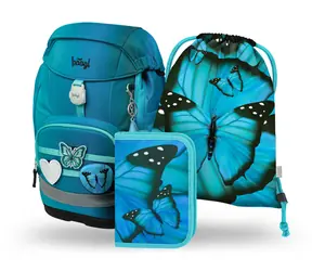 BAAGL SET 3 Airy PLUS Butterfly: Rucksack, Federmäppchen, Tasche