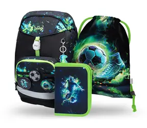 BAAGL SET 3 Airy PLUS Fußball: Rucksack, Federmäppchen, Tasche