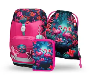 BAAGL SET 3 Airy PLUS Flamingos: Rucksack, Federmäppchen, Tasche
