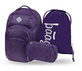 BAAGL SET 3 Coolmate Pflaume: Rucksack, Federmäppchen, Tasche