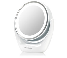 Medisana CM 835 Kosmetikspiegel 2in1 / LED-Beleuchtung / 5-fache Vergrößerung / 3x AAA / Durchmesser 12 cm / Weiß