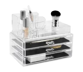 Compactor Großer Kosmetik-Organizer - 3 Schubladen aus durchsichtigem Kunststoff / Stauraum oben