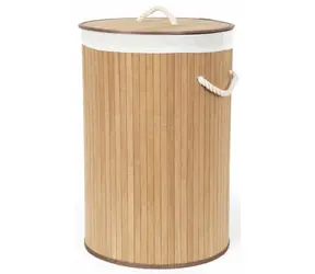 Compactor Bamboo Bambus-Wäschekorb mit Deckel - rund natur / 40 x H.60 cm