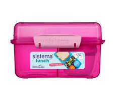 Sistema Lunch Dreikammerbox mit Joghurtbehälter mit Doppeldeckel 2 l rosa
