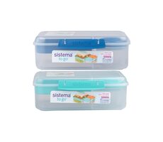 Sistema TO GO Dreikammerbox mit Joghurtbehälter und 2 Schalen, 1,65 l, verschiedene Farben