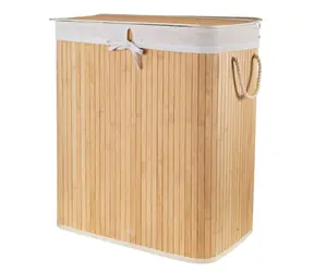 Compactor Bamboo XXL 105 L - 2-teilig / Bambus Wäschekorb mit Deckel / natur / 52 x 32 x 63 cm