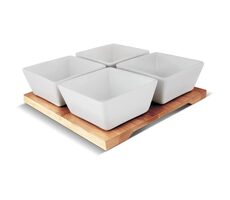 Lamart Bamboo 4er Set Servierschalen weiß-braun / 19 x 19cm / Porzellan-Holz