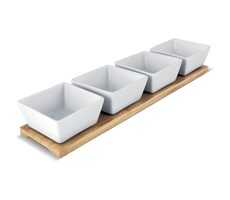 Lamart Bamboo 4er Set Servierschalen weiß-braun / 38 x 9cm / Porzellan-Holz