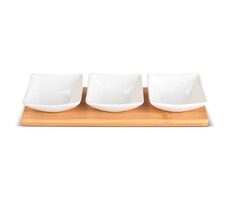Lamart Bambus Servierschüssel Set 3tlg weiß-braun / 26 x 8cm / Porzellan-Holz