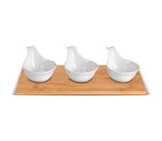 Lamart Bambus Servierschüssel Set 3tlg weiß-braun / 27 x 12cm / Porzellan-Holz