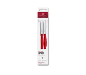 VICTORINOX Schweizer Classic Besteckmesser, 2 Stück, rot / gezahnt / Klingenlänge 11 cm 