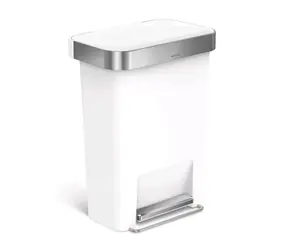 Simplehuman Tretabfallbehälter - 45 l / Beuteltasche / rechteckig / weißer Kunststoff / Edelstahl