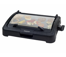 Beper 90.871 schwarz / Elektrischer Tischgrill mit Deckel / 2200W / Grillfläche 39 x 29 cm / Antihaftbeschichtete Oberfläche