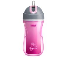 Chicco Reisebecher Sport Cup mit Strohhalm rosa / 266 ml / ab 14 Monaten