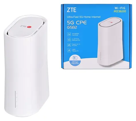 ZTE G5B2 / 5G-Router / Wi-Fi 6 / Dualband 2,4 + 5 GHz / 2x2 MIMO / 2x LAN / 1x RJ-11