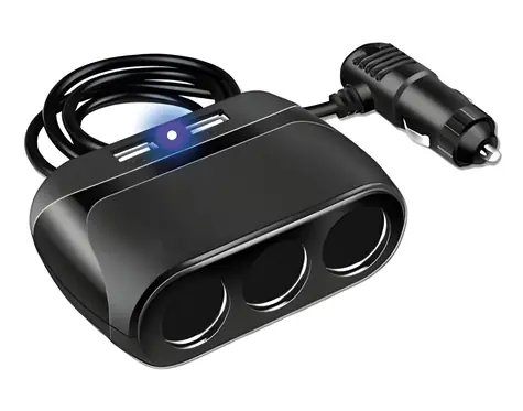 2GO schwarz / Zigarettenanzünder-Hub / 3x 12V / USB-A / USB-C / 120W