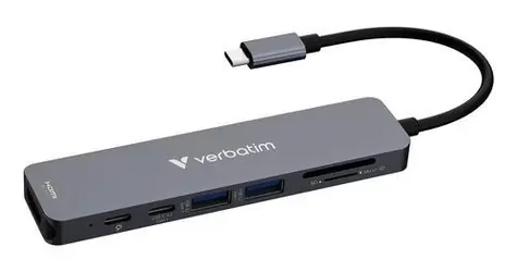 Verbatim USB-C Essentials Multiport-Hub, grau / Dockingstation / 7 Anschlüsse / HDMI 4K / 2x USB-A / 2x USB-C / SD+microSD