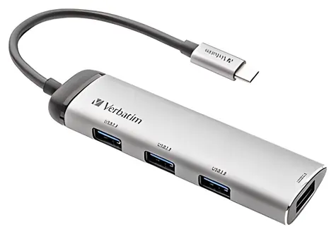 Verbatim 49147 grau / USB-Hub / USB-C-Eingang / 4X USB 3.2 Gen 1 / 5 Gbit/s